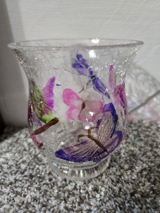 Other - Hand-Painted Glass Butterfly Votive - Pink & Purple Candle Holder